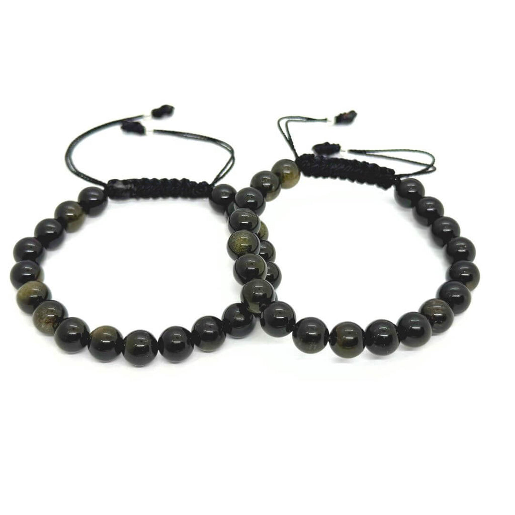 2 Pulseras de Obsidiana Dorada