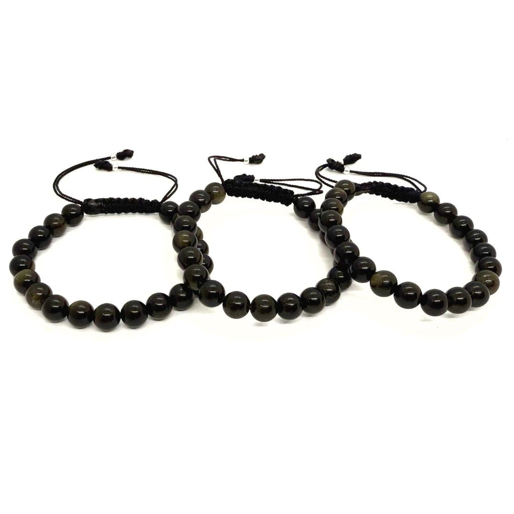 3 Pulseras de Obsidiana Dorada