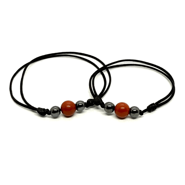 Set Tobillera y Pulsera una Esfera de Jaspe Rojo