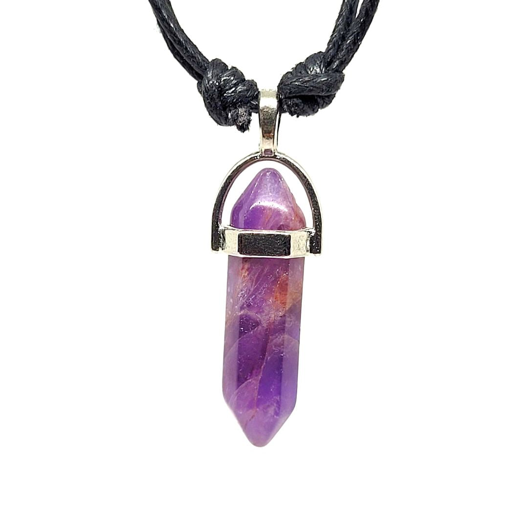 Collar con Dije de Amatista en Forma de Punta de Lápiz