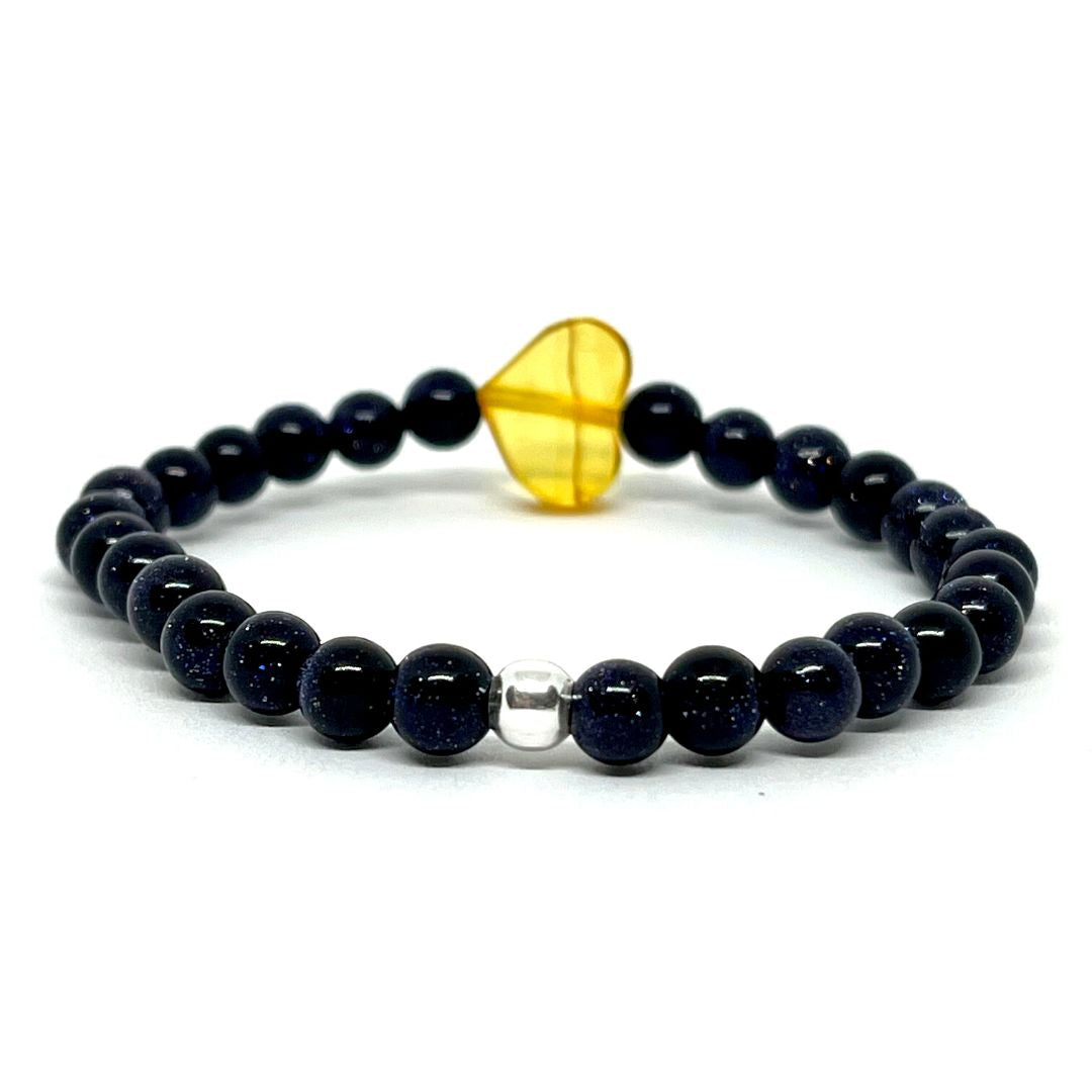 Pulsera de Ámbar de 1 Corazón y Venturina Azul