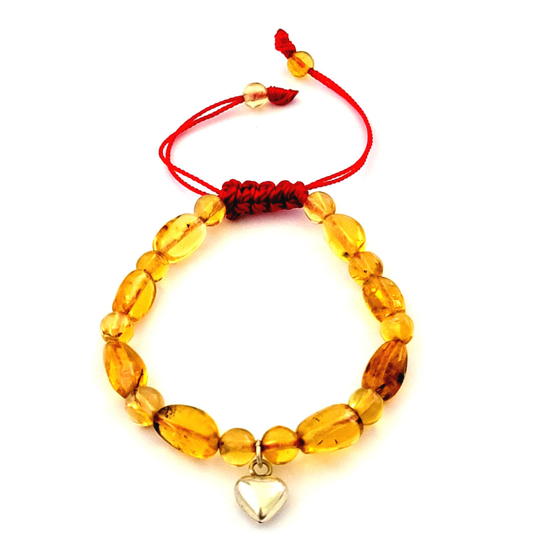 Pulsera de Ámbar y Corazón de Plata