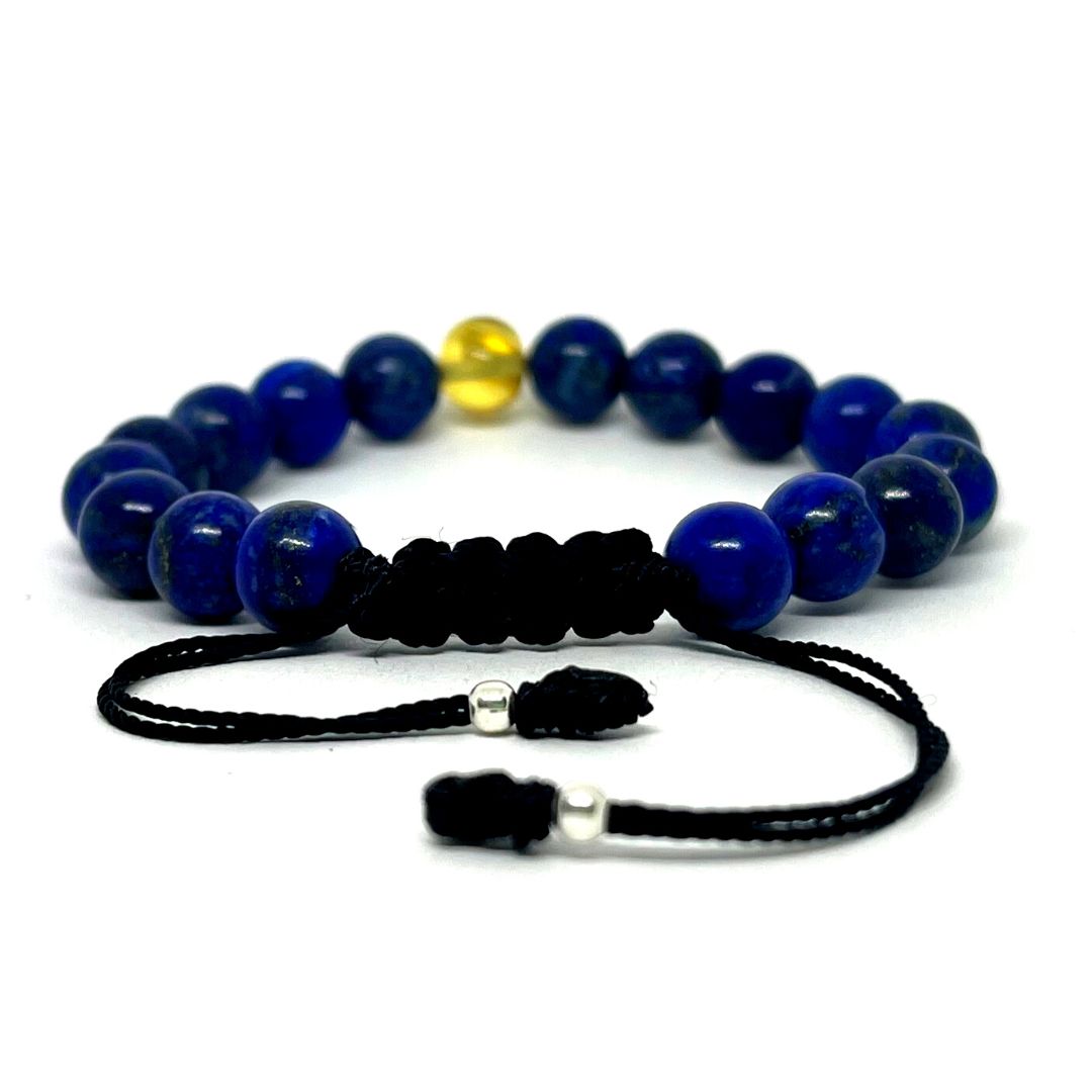 Pulsera de Lapislázuli con Una Perla de Ámbar