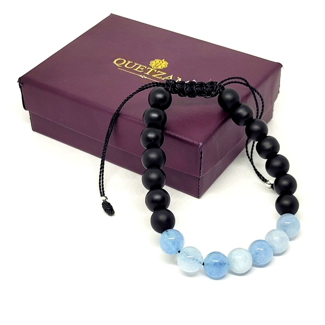 Pulsera de Aguamarina y Ónix Negro Mate