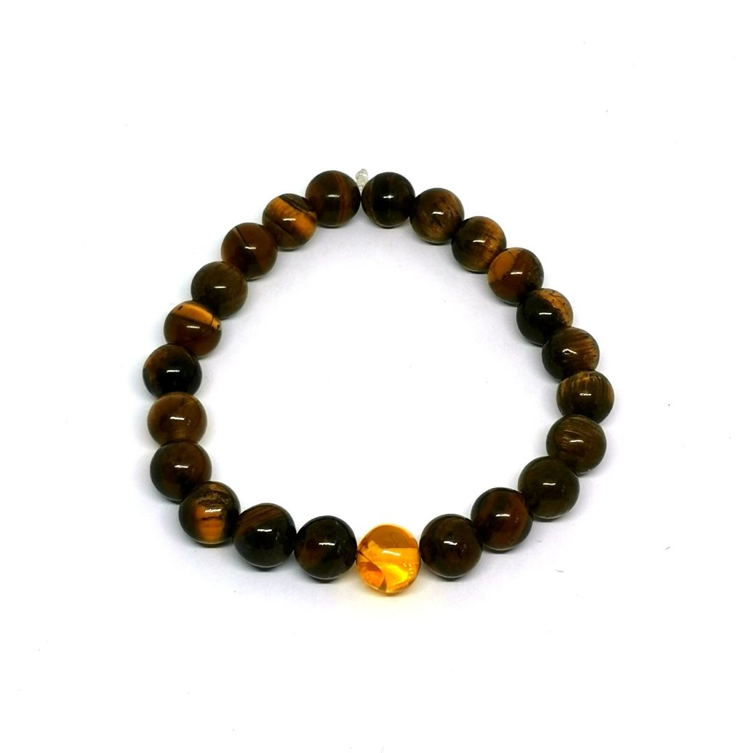Pulsera de Ojo de Tigre con una Perla de Ámbar