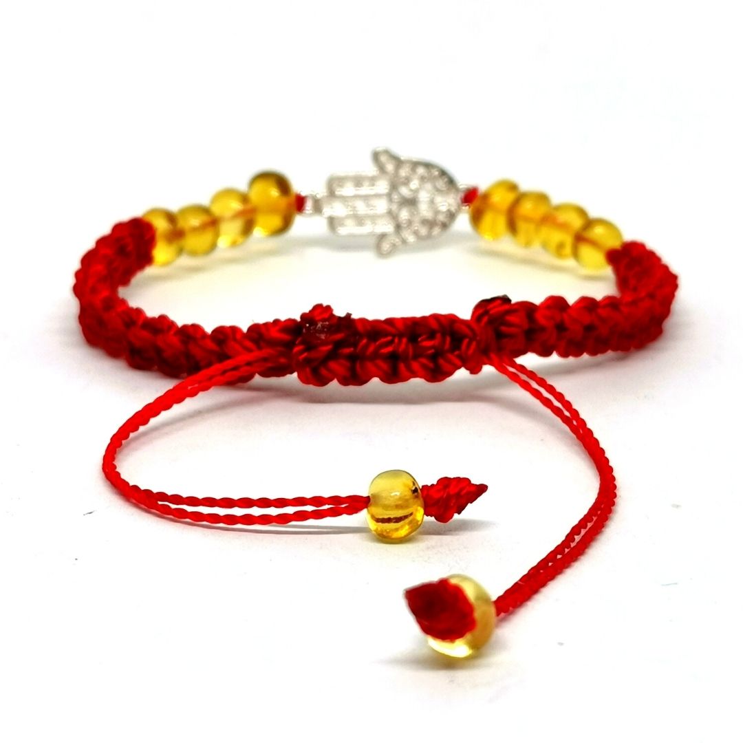 Pulsera Mano de Fátima de Plata con Ámbar de Chiapas