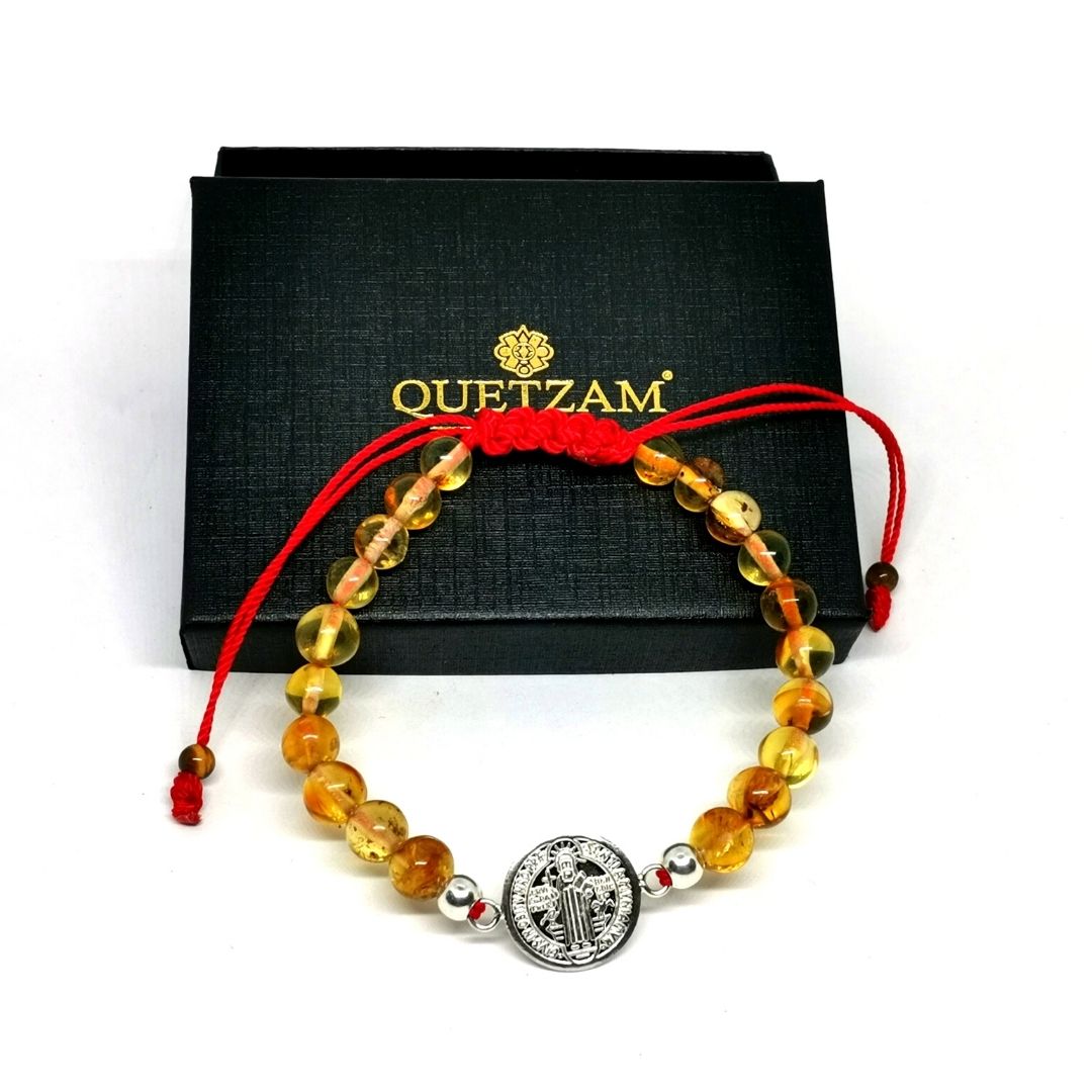 Pulsera de San Benito con Perlas de Ámbar de Chiapas
