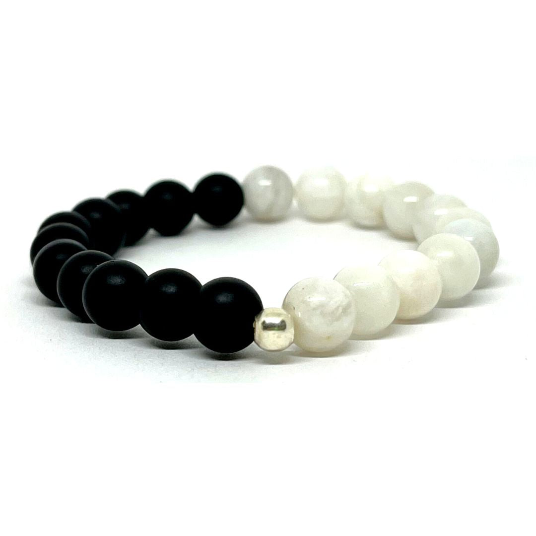 Pulsera de Piedra Luna y Ónix Negro Mate